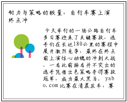 耐力与策略的较量，自行车赛上演终点冲刺大战